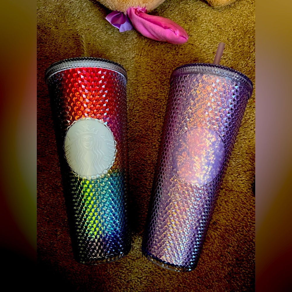 Starbucks studded Overseas purple glitter tumblr and Pride studded htf cup